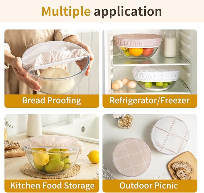 Reusable Beeswax Large Bowl Covers (2pc 12 Inch) – 100% Organic Cotton Elastic Food Covers for Sourdough Bread Proofing, Shower Caps for Dough Baskets, Beeswax Wraps, Bowl Covers, Bread Proofing Cover