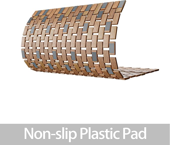 23.62"x 15.75" Teak Wood Bath Mat, Foldable Non-Slip Shower Mat for Bathroom, Quick-Dry Floor Mat for Bathtub, Spa, Sauna, Outdoor