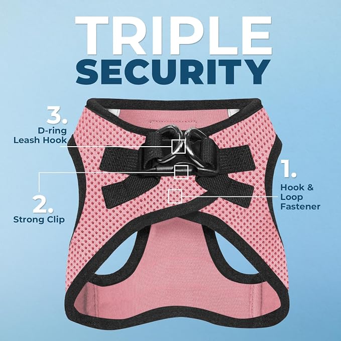 Best Pet Supplies Voyager Step-in Air All Weather Mesh Harness and Reflective Dog 5ft Leash Combo with Neoprene Handle, for Small, Medium and Large Breed Puppies - Pink/Black Trim, XX-Small