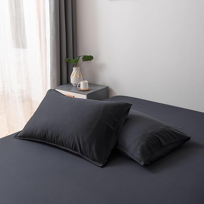 BELLA COTERIE | Luxury Bamboo Viscose Standard Size Pillowcase Set | 100% Organically Grown | Ultra Soft | Cooling | 2 Pcs [Black]