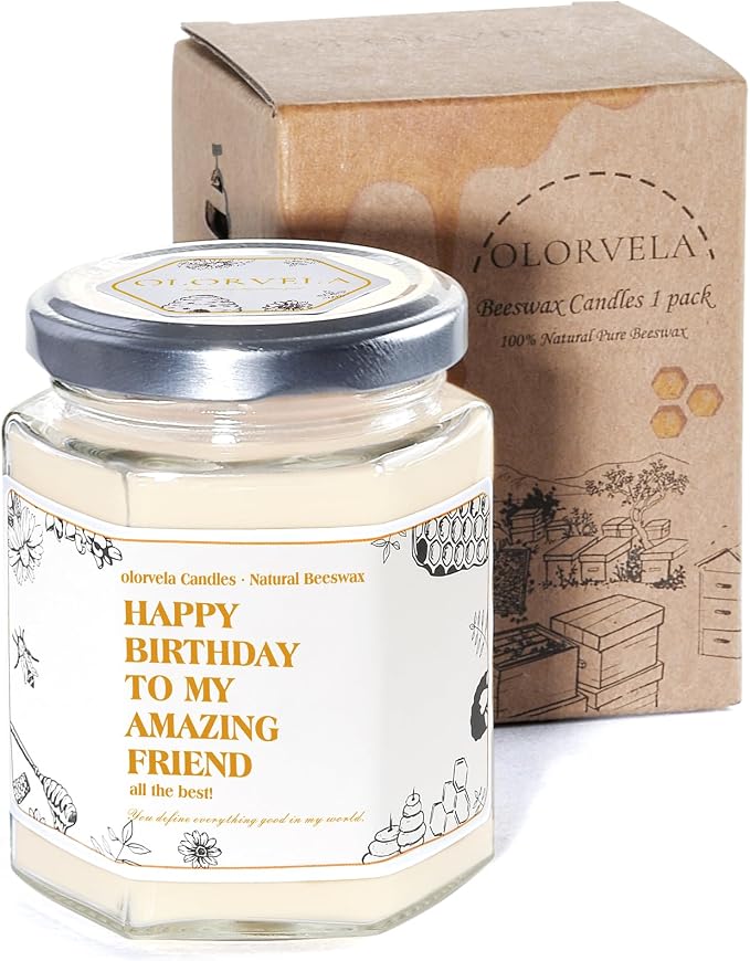 Happy Birthday Beeswax Candle, Best Friend Personalized Birthday Gifts for Women, Men, Mom, Dad, Sister, Teacher, Friends, Pure Natural Beeswax Candles (White)