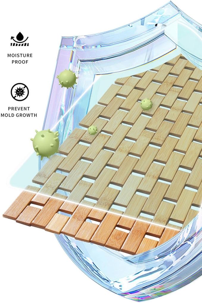 Bath Mat for Luxury Shower, Non-Slip Bamboo Sturdy Waterproof Bathroom Carpet for Sauna Spa Steps Decor and Accessory, Dark Khaki, 16" x 24"