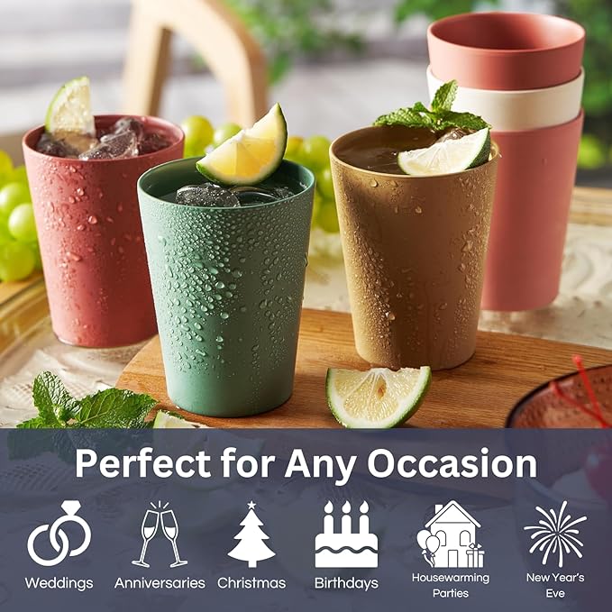 Wheat Straw & Bamboo Cups | Set of 6 Unbreakable 12oz Drinking Glasses, Premium, Reusable & Dishwasher Safe, 6 Vibrant Colors for Water, Juice or Coffee, Eco-Friendly Alternative to Plastic Glassware