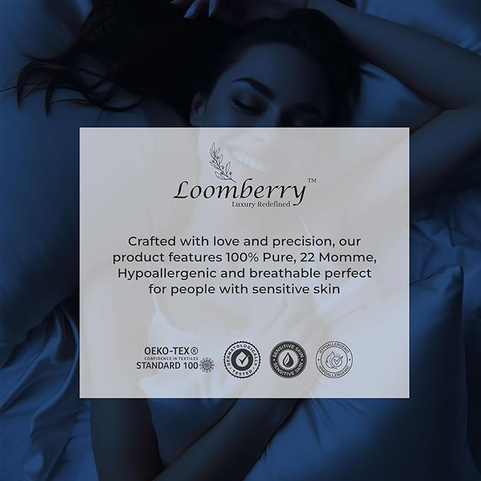 100% Pure Mulberry Silk Pillowcase for Hair and Skin, 6A Grade 22 Momme Silk Pillow Cases with Zipper, Soft Cooling Washable Both Sided Silk Pillow Cover (Navy Blue, Standard 20''x26’’)