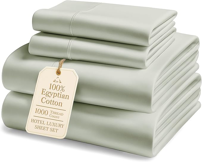 LANE LINEN 100% Egyptian Cotton Bed Sheets sábanas California King - 1000 Thread Count, Soft & Comfy Thick Bedding Sheets & Pillowcase Set, Machine Wash 15" Deep Pocket Cal King Sheet Set -Mineral
