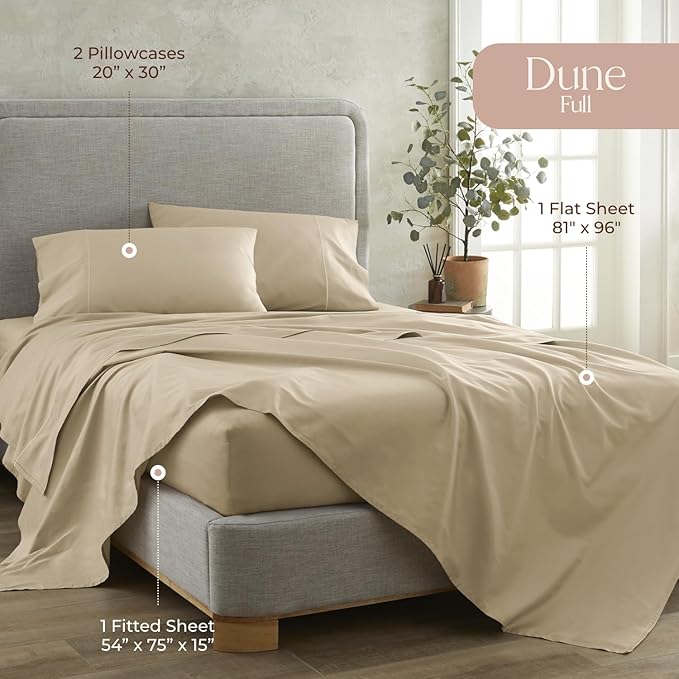 100% Organic Cotton Sheets Full Size - GOTS Certified Organic Bed Sheets with Deep Pocket 300 Thread Count & Cozy Sateen Weave Gets Softer with Each Wash - Luxury 4 Piece Set (Dune, Full)