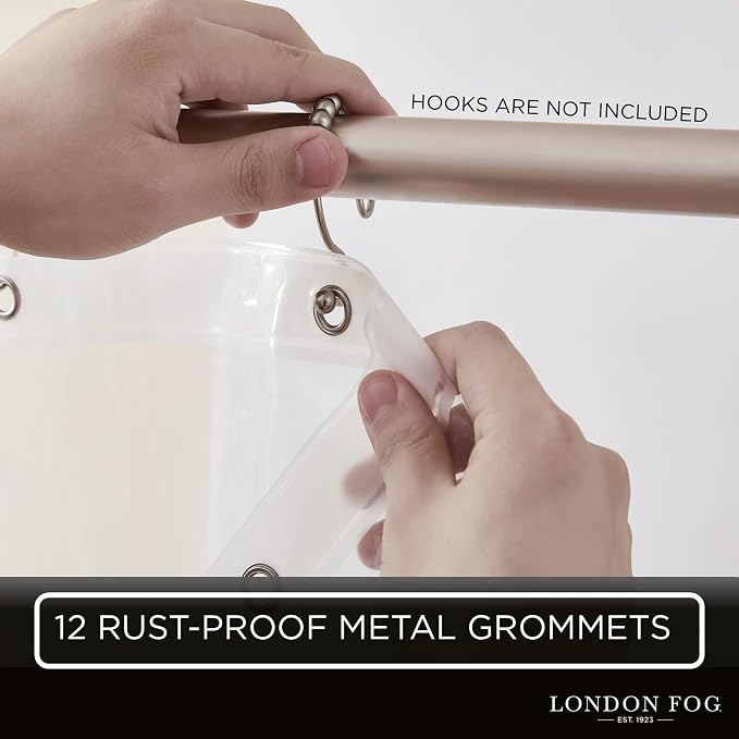 London Fog 8G PEVA Shower Liner with Metal Grommets 1-Piece Standard Shower Curtain in Clear, 70 x 72, PEVA, Adult, All Season, Oeko-TEX Certified