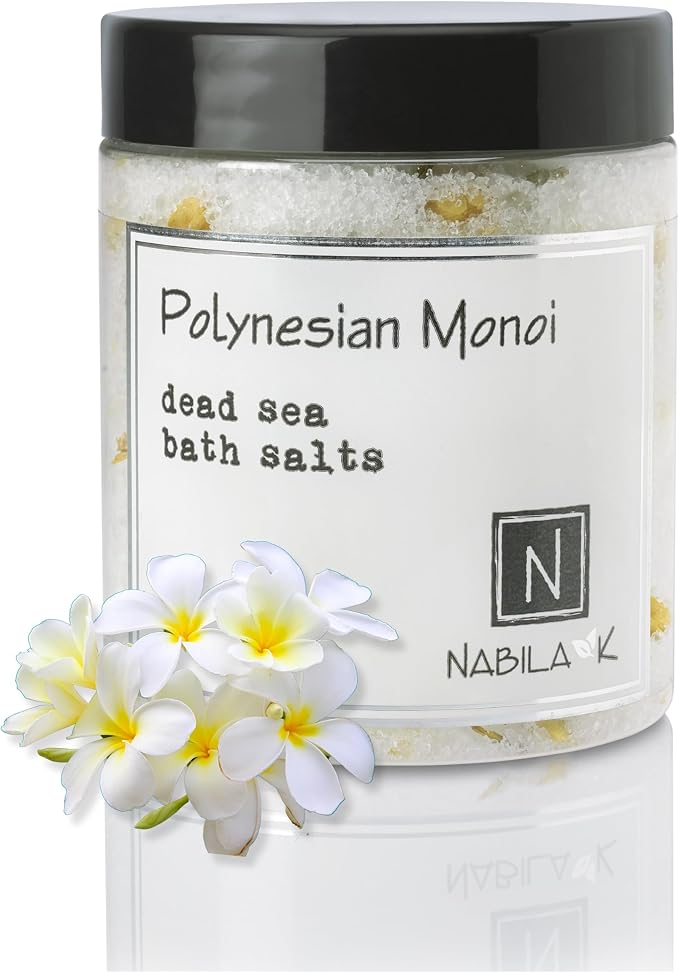 Polynesian Monoi Bath Salts for Women & Men - Dead Sea Salt & Epsom Salt Soak and Scrub - Monoi de Tahiti Oil & Tiare Flower, Cruelty-Free, Sulfate-Free | 8 oz | Nabila K