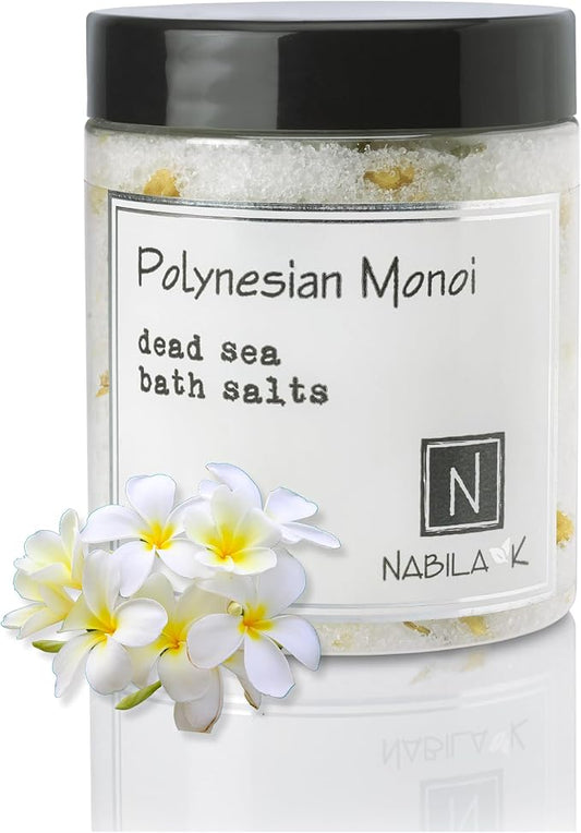 Polynesian Monoi Bath Salts for Women & Men - Dead Sea Salt & Epsom Salt Soak and Scrub - Monoi de Tahiti Oil & Tiare Flower, Cruelty-Free, Sulfate-Free | 8 oz | Nabila K