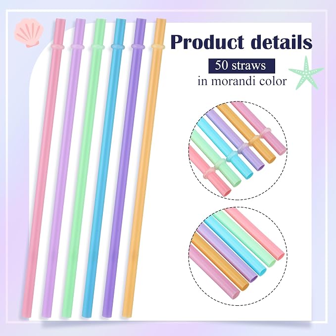 Jovitec 50 Pieces Plastic Straws Reusable for Tumblers Mason Jars Milkshakes Smoothies Reusable Hard Plastic Drinking Straws with Cleaning Brush(9 Inch,Morandi)