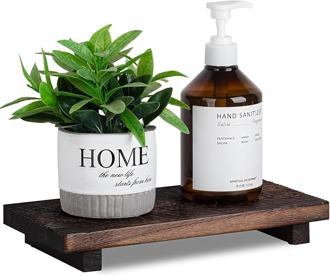 Bathroom Tray Farmhouse Decor Pedestal Stand Wood Riser Display Kitchen Accessories Soap Holder for Sink, Counter, Vanity, 11 * 5.5 Dark Brown