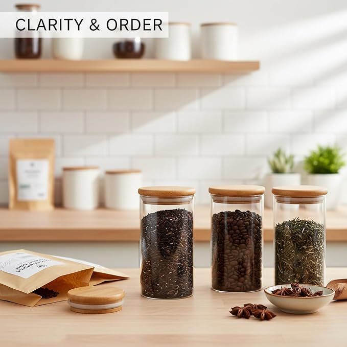 Borosilicate Glass Storage Jar with Bamboo Lid, Airtight Dry Food Canister for Kitchen Pantry & Countertop Organization