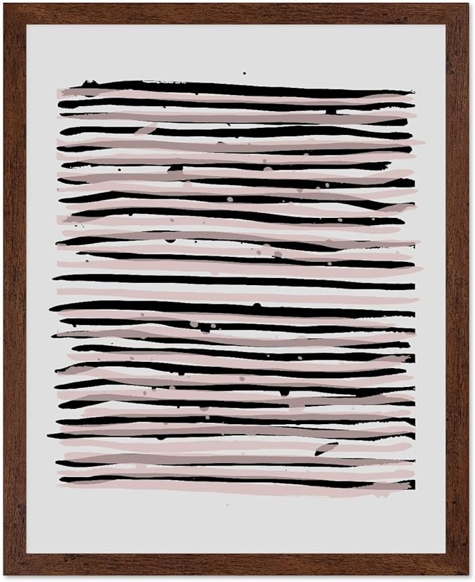 Monem Art Black and Blush Abstract Line Painting Print - Minimalist Scandinavian Art Poster - Wall Decor for Living Room, Bedroom or Office - 12x16 Brown Framed Wall Art by Mareike Bohmer