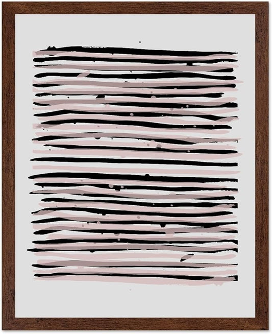 Monem Art Black and Blush Abstract Line Painting Print - Minimalist Scandinavian Art Poster - Wall Decor for Living Room, Bedroom or Office - 12x16 Brown Framed Wall Art by Mareike Bohmer