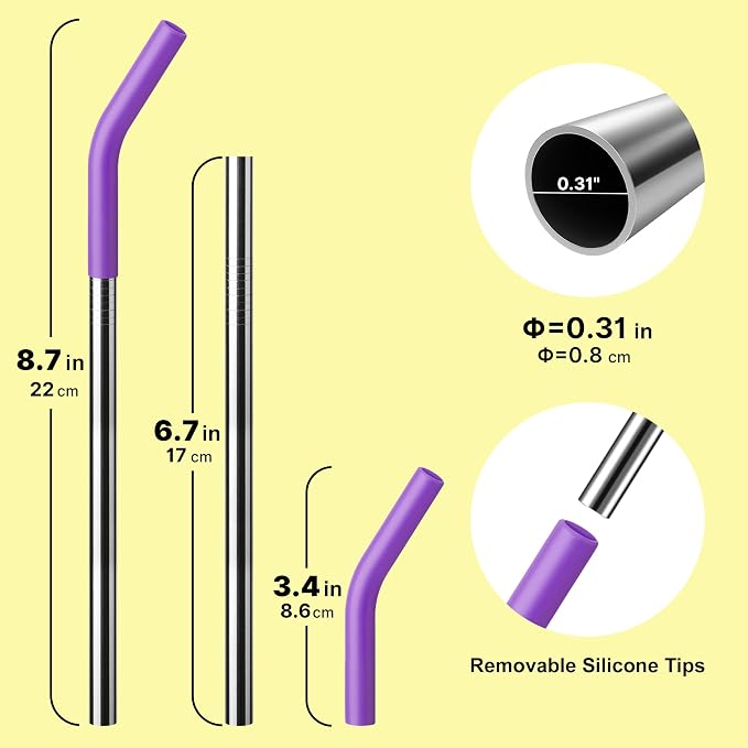 Replacement Straw Fit for 6 oz, 8 oz, 10 oz, 12 oz Tumbler-4-Pack Tumbler Straws Short Stainless Steel Straws with Silicone Tips, BPA Free