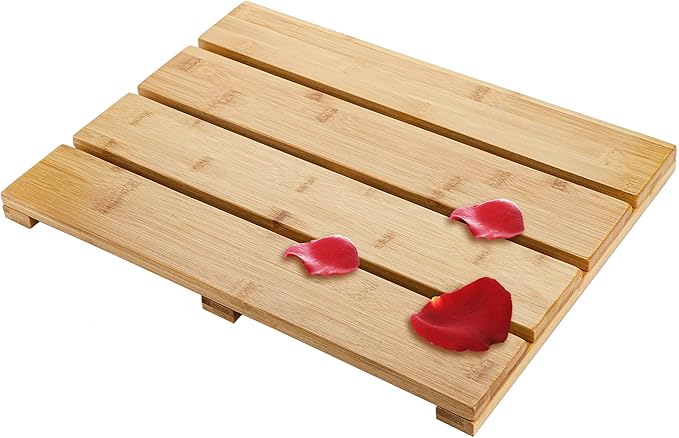 Yarlung Bamboo Bath Mat Wooden Shower Mat, 17.5 x 13 Inches Bathroom Non-Slip Bathtub Mat Waterproof Floor Mat Doormat for Spa Relaxation, Indoor or Outdoor