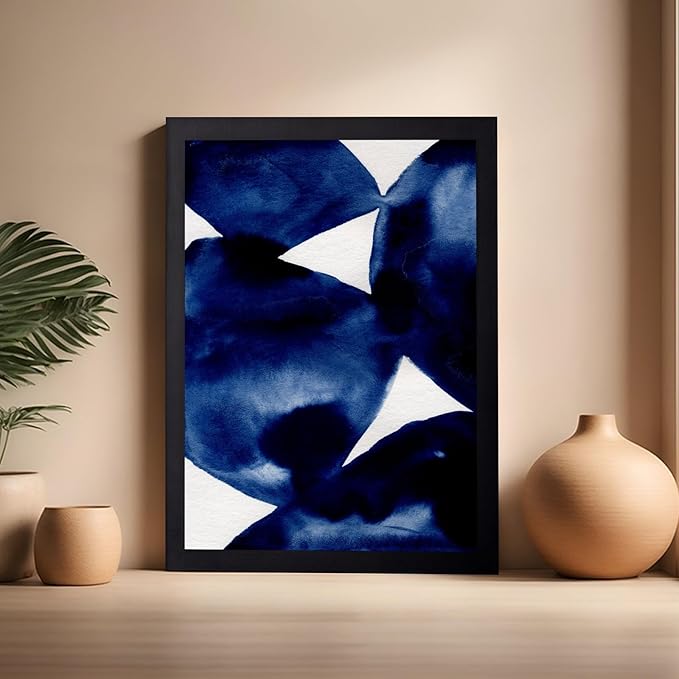 Monem Art Indigo Abstract Watercolor Painting Print - Minimalist Modern Art Poster - Wall Decor for Living Room, Bedroom or Office - 16x20 Black Framed Wall Art by Mareike Bohmer