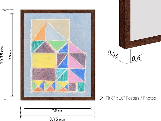 Monem Art Colorful Abstract House Painting Print - Bright Geometric Modern Art Poster - Wall Decor for Living Room, Bedroom or Office - 8x10 Brown Framed Wall Art by Renee Stramel