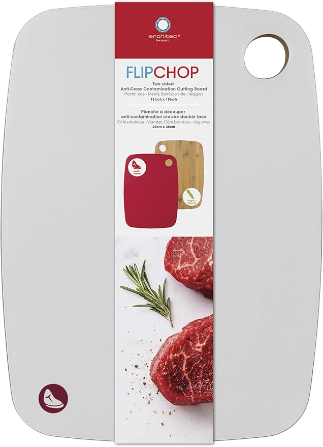 Architec FlipChop Reversible, Bamboo and Plastic Cutting Board, 11x15-Inch, White