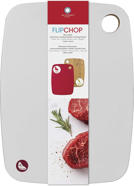 Architec FlipChop Reversible, Bamboo and Plastic Cutting Board, 11x15-Inch, White
