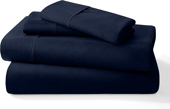 Pure 100% Certified Organic Cotton Bed Sheet Set 1000 Thread Count, 4 Piece Bedding Set, 24" Extra DEEP Pocket, Crisp and Cooling Sateen Weave, Eco-Friendly -(Navy Blue, Alaskan King)