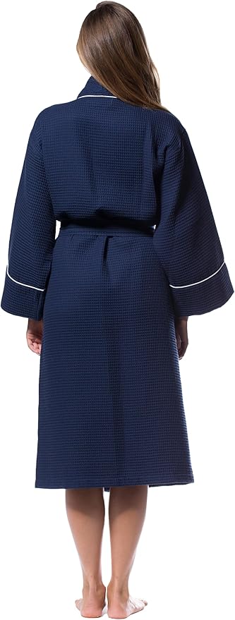 Turquaz Lightweight Waffle Knit Kimono Bathrobe - Soft Cotton Blend Spa Robe, Fast-Drying Full-Length Unisex Robes for Women