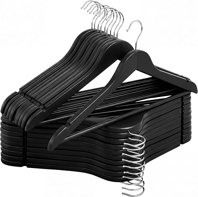 StorageWorks Black Wooden Hangers 20 Pack, Heavy Duty Wood Hangers for Closet, Clothes Hangers for Coats, Shirts, Pants, Suits
