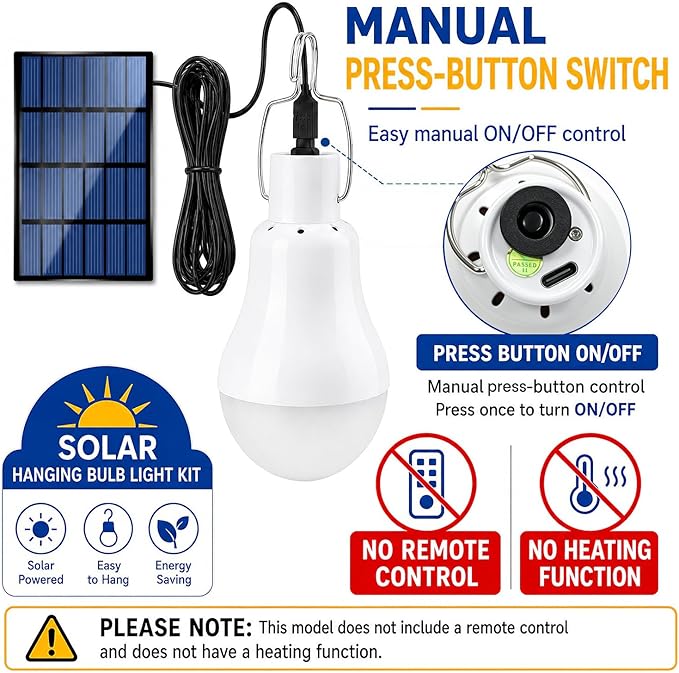 Solar Light Bulbs for Indoor Home and Chicken Coop, Outdoor Waterproof Camping Lamps for Tent, Rechargeable LED Solar Lights for Shed Night, Emergency, 2-Pack