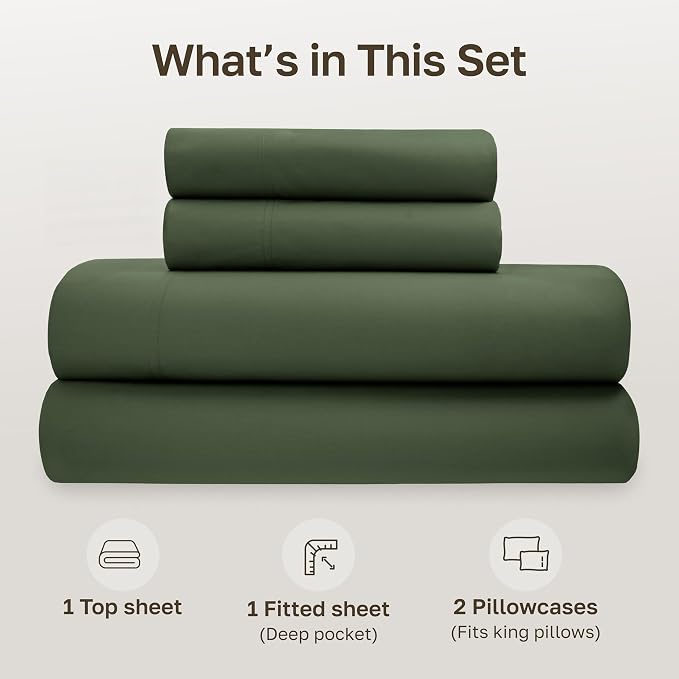 California Design Den Bedsheets King Size Bed Set - Soft 100% 100% Organic Cotton Sheets with Deep Pockets, Crisp Percale, Breathable and Durable Bedding Set - Olive Green