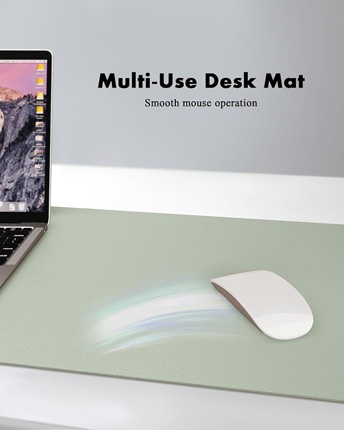 YSAGi Double-Sided Desk Pad, 31.5"x15.7"Leather Desk Mat, Eco Cork Desk Pad Protector,Large Mouse Pad,Waterproof Desk Blotter for Office/Home(Grayish Green)
