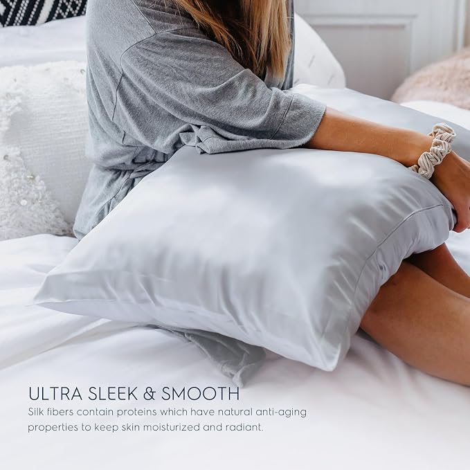 TAFTS 22mm 100% Pure Mulberry 6A Silk Pillowcase for Hair & Skin with Envelope Closure, No Zipper, Cooling, Natural, Organic, Double Sided Pillow Case (Silver, King 20"x36", 22 Momme 1pc)