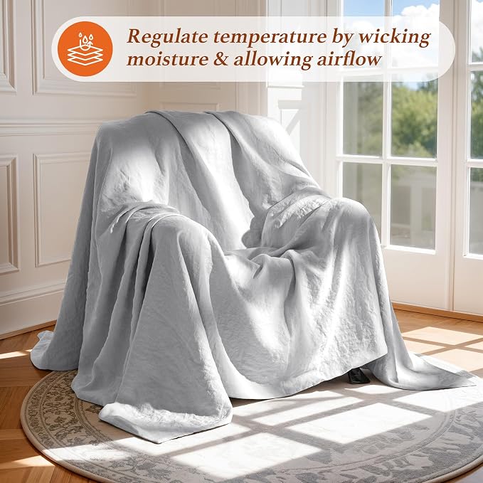 100% Pure Linen Duvet Cover Set Queen Size 3 Pcs Natural Linen Bedding Zipper Closure Breathable Soft Comforter Cover Sets, Cozy for All Season (Queen, Gray)