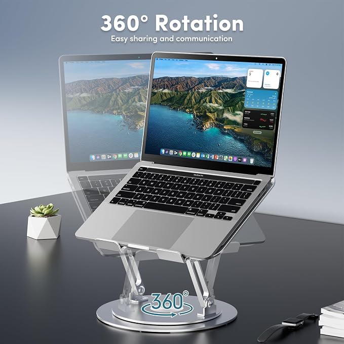 Lifelong 360° Rotating Adjustable Laptop Stand, Foldable Riser, Silver | Ergonomic Computer Stand for Desk, Portable Laptop Holder Fits All MacBook, Laptops 10-16 Inches