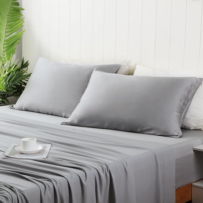 2 Pack Cooling Pillow Cases,Viscose Derived from Bamboo Pillow Protectors Standard Size Set of 2, 400 Thread Count Soft Silky Breathable Summer Pillow Cover with Zipper Hidden (2PCS, Gray, Standard)