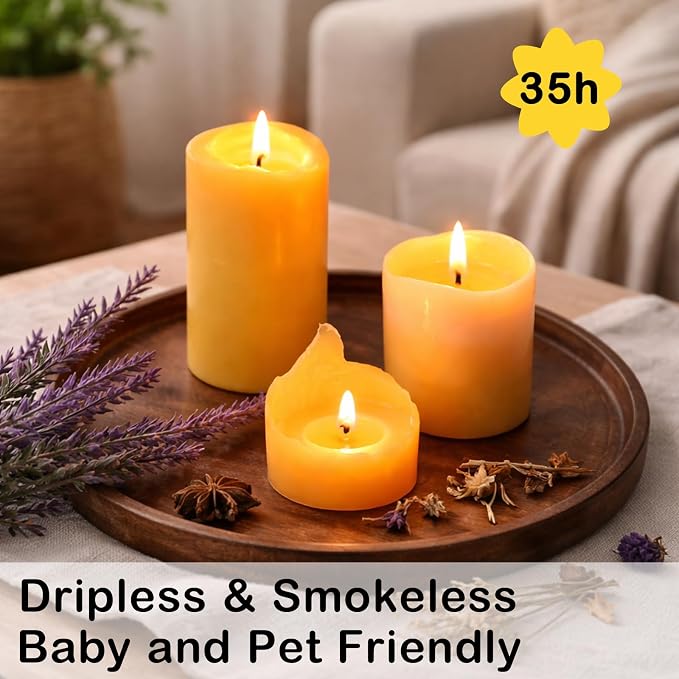 5 Natural Beeswax Pillar Candles, 100% Pure Natural Non Toxic Bees Wax,Long Burning for 175 Hours, Smokeless and Dripless, Yellow Beeswax Candles Bulk for Home, Emergency, Prayer, 2x4 Inches