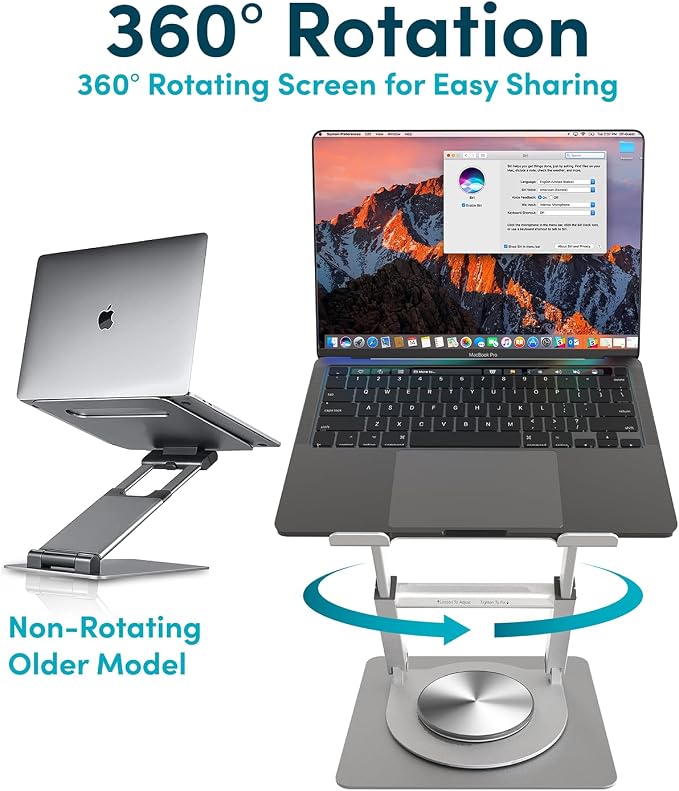 Lifelong 360 Rotating Adjustable Laptop Stand, 16" Tall Riser - Silver | Ergonomic Computer Stand with Swivel Base for 10-17" MacBook Pro & All Laptops- Portable Standing Desk Converter