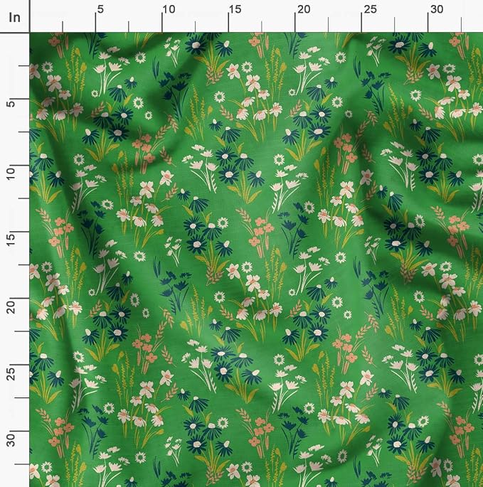 Soimoi Floral Print - Green, Viscose Rayon Fabric Material - 42 Inch Wide, 1 Yard, Unstitched Material for Dresses, Blouses, Skirts, Sleepwear, Kids Clothing