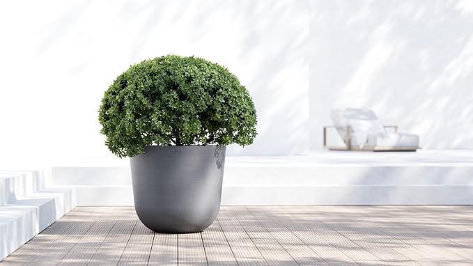 Ecopots Oslo Durable Modern Round Indoor/Outdoor Recycled-Based Composite Flower Pot Planter, Grey, 25.5"