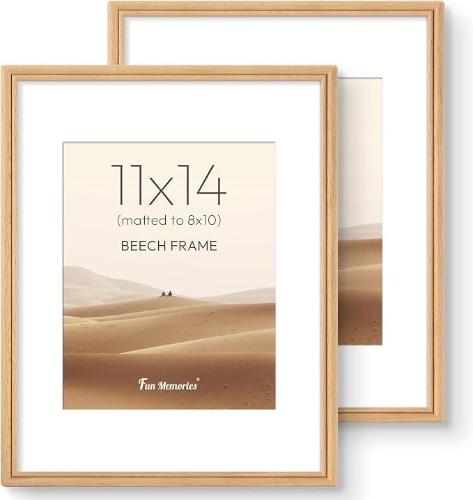 11x14 Picture Frame with Mat for 8x10, USA-Sourced Beech Wood Handcrafted Rounded Corner with HD Tempered Glass, 11 x 14 Photo Frames Gallery Wall & Tabletop, Vertically or Horizontally, 2 Pack