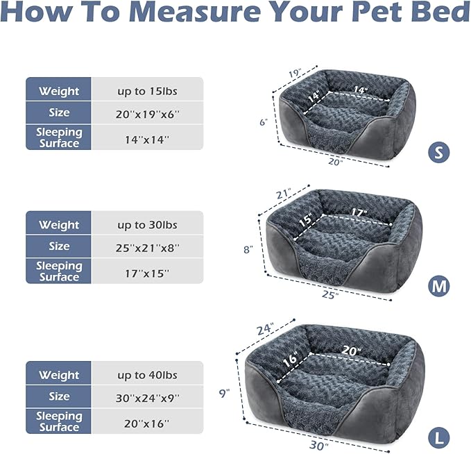 INVENHO Rectangle Washable Orthopedic Dog Bed for Small, Medium and Large Dogs, Soft Calming, Sleeping Puppy Bed Durable Pet Cuddler with Anti-Slip Bottom, S (20"x19"x6")