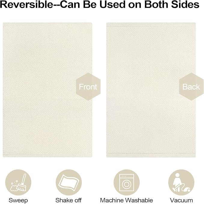 LEEVAN Washable Kitchen Rug 5' x 8', White Bathroom Rugs, Reversible Living Room Rug, Farmhouse Low Profile Bedroom Rugs, Modern Nursery Carpet for Foyer Laundry/Proch Decor