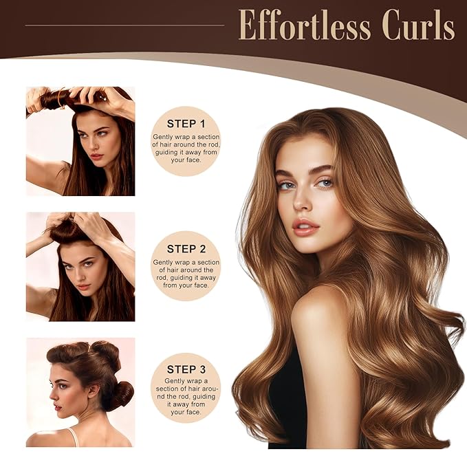 Heatless Hair Curlers, Heatless Curls Overnight Set for Women, Soft Hair Curlers to Sleep in, No Heat Overnight Curls with Silk Scarf - 4Pcs Brown