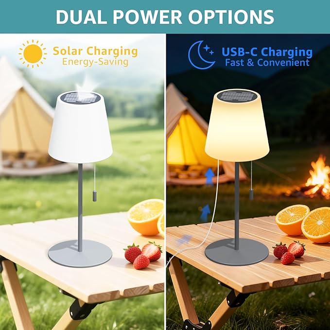 uuffoo Solar Lamp Waterproof 4000mAh Rechargeable with Remote, Solar Powered Outdoor Table Lamps Warm White & RGB, LED Battery Operated Lamp Portable for Outdoor Garden Patio (Gray)
