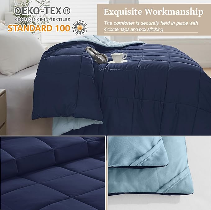 Homelike Moment Oversized King Comforter - Blue Duvet Insert Down Alternative Bed Oversize King Comforter, Lightweight Bedding Comforters Quilted Soft All Season Reversible Navy/Light Blue