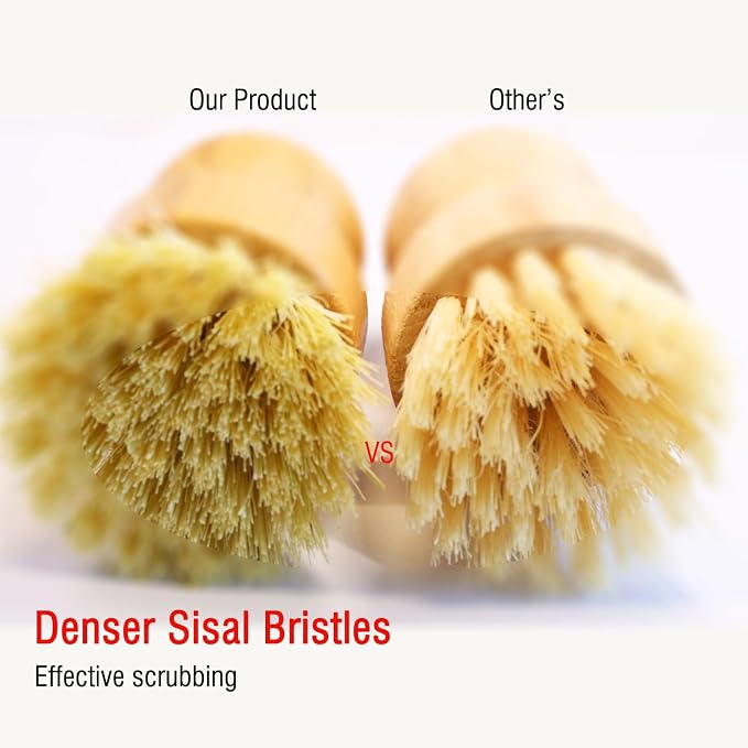 Bamboo Vegetable Brush 5-piece Set，Natural Bristle Dish Brush with Holder, Eco Friendly Soft Dish Scrubber Kitchen Brush for Dishes