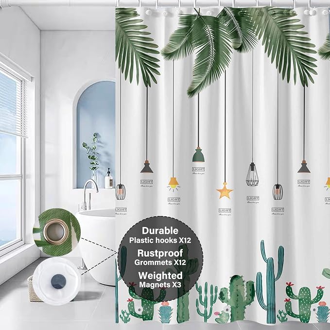 Plastic Shower Liner - Premium PEVA 6G Thickened Shower Curtain Liner with Rustproof Grommets and 3 Weighted Magnets, Waterproof Shower Curtain for Bathroom(Tropical Leaf, 72”*72”)