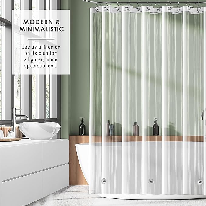 Clara Clark Clear Shower Curtain Liner - 72x72 Lightweight, Waterproof PEVA with 3 Magnets