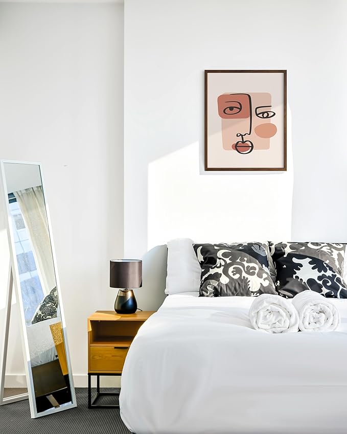 Abstract Face Wall Art Continuous Line Drawing Organic Shapes Earth Tones Terracotta Mid Century Modern 16x20 Inch Oak Wood Walnut Framed Minimalist Portrait for Bedroom Decor