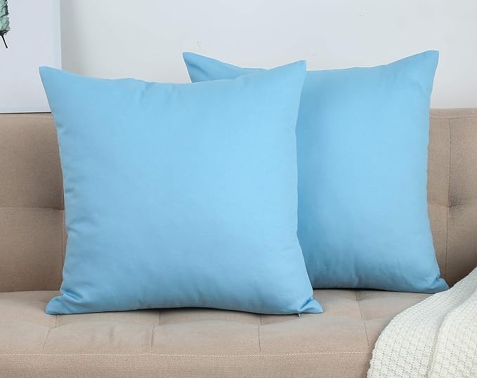 TangDepot 100% Cotton Solid Throw Pillow Cover 20x20 Sky Blue | 100% cotton, same-color zip, machine wash & air dry. For living room, bedroom, office, car. 42 colors, 296 sizes. Cover only.