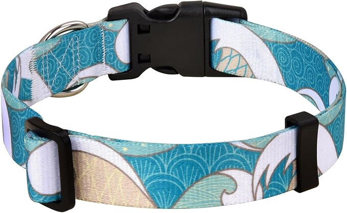 MarukoPet Dog Collar, Adjustable for Small Medium Large Dogs Puppy, Cute Design with Bohemia Floral Tribal Geometric Patterns Boys Girls Dog Collar(Sea Wave-S)